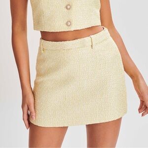 Meshki Butter Yellow Tweed Skirt - M, Mercer Lemon Skirt